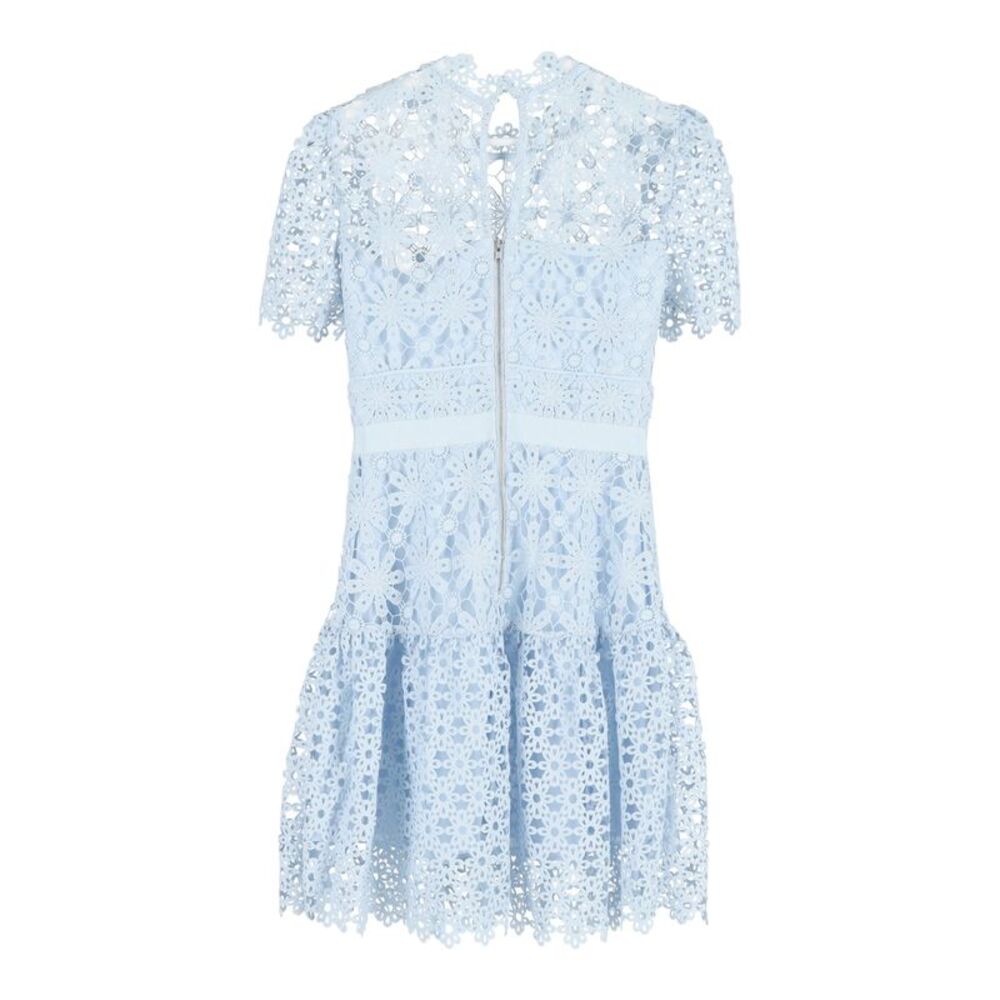 Self-Portrait Short Sleeve Mini Dress in Light Blue Polyester Lace - Picture 3 of 4